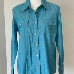 C.E. Schmidt workwear fit for her aqua snap western rodeo cowgirl shirts size L